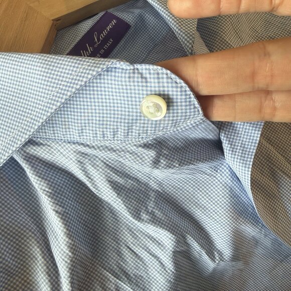 Ralph Lauren Purple Label White and Blue Checks Button Up Shirt Mens 15.5 - Picture 11 of 16